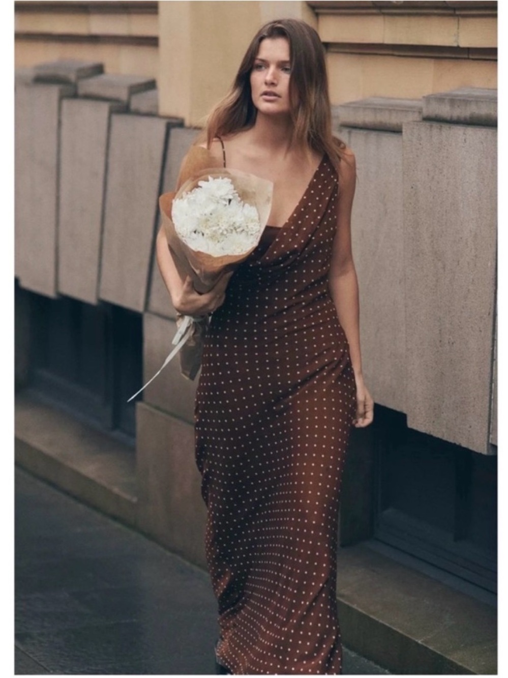 Zara Brown Polka Dot Maxi Slip Dress